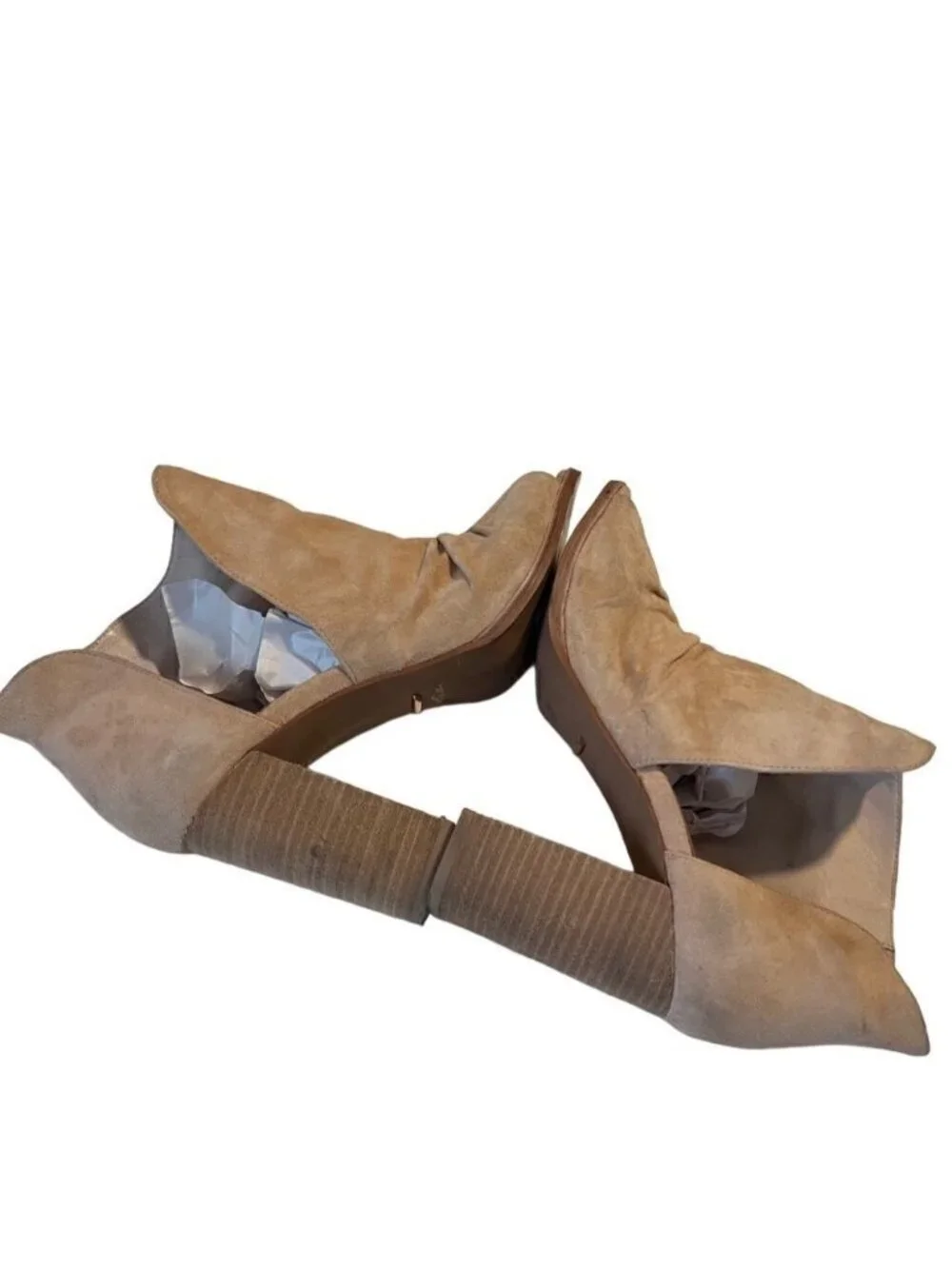42 Gold Tan Loyalty Suede Open Toe Block Heel Booties Size 10